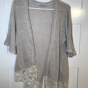 Grey/cream and lace flowy sweater
